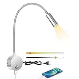 ERWEY Leselampe Wandmontage, LED Wandleuchte Bettlampe mit Schalter Touch Dimmbar und USB-Ladeanschluss, Bett Leselicht 360° Schwenkbar Schwanenhals Lampe mit Stecker und Kabel für Schlafzimmer