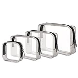 Kulturbeutel transparent 4 Stück, Flugzeug PVC Kosmetiktasche wasserdicht Make-up Tasche Kosmetikbeutel durchsichtig Reise Set Kulturtasche für Männer, Frauen, Kinder, Familie (Klein, Medium, Groß)