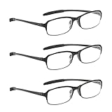 NRDIK PROFLEX Lightweight (3er-Pack) Flexibel Lesebrille - schlagfest, kratzfest, biegsam, rutschfest, Unisex (Herren + Damen) preiswerte (oval, schwarz, 2.5)