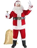 Boveco Weihnachts Weihnachtsmann Kostüm für Herren und Erwachsene, 11-teilig, Deluxe Samtanzug Outfit Weihnachten Weihnachtsmann Urlaub Party Cosplay L