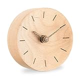 Navaris Analog Holz Tischuhr rund - 11 x 11 x 3,5cm - analoge Deko Tisch Uhr ohne Ticken mit Holz Ziffernblatt und Zeigern - leise Holzuhr Hellbraun