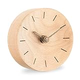Navaris Analog Holz Tischuhr rund - 11 x 11 x 3,5cm - analoge Deko Tisch Uhr ohne Ticken mit Holz Ziffernblatt und Zeigern - leise Holzuhr Hellbraun