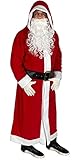 Foxxeo Weihnachtsmann Mantel - Größe M bis XXXXL - mit Kapuze 5 Teile Kostüm mit Gürtel, Bart, Handschuhen und Stiefelhutzen (XL-XXL, rot)