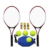 Magicorange Tennisschläger für Jugendliche 2 Spieler Freizeit-Tennisschläger Set für Anfänger mit 4 Tennisbällen, 3 Overgrips, 1 Tennistasche (Rot)