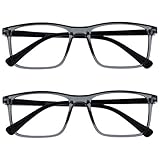 OPULIZE Ink Lessebrille 2er Pack Groß Rechteckig Rahmen Federscharniere Kratzfest Transparent Grau Schwartz Bügeln Herren Damen RR4-7 +1.00