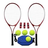 Magicorange Tennisschläger für Erwachsene 2 Spieler Freizeit-Tennisschläger Set für Anfänger und Profi mit 4 Tennisbällen, 3 Overgrips, 1 Tennistasche (Rot)