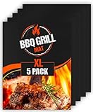 Große BBQ Grillmatte von Linda's Essentials (5er Pack) 40x32cm - Wiederverwendbare, hitzebeständige Grillmatten für Holzkohle, Elektro und Gasgrill, Teflon Grillmatte, Grillfolie, Grill Zubehör