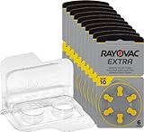 60x Rayovac Extra Advanced 10 Hörgerätebatterien 10x6er Blister PR70 Gelb 24610 + Aufbewahrungsbox für 2 Hörgerätebatterien (10, 13, 312, 675), Batteriebox für 2 Knopfzellen bis 12 mm x 6 mm (Ø x H)