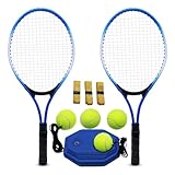 Magicorange Tennisschläger für Jugendliche 2 Spieler Freizeit-Tennisschläger Set für Anfänger mit 4 Tennisbällen, 3 Overgrips, 1 Tennistasche (Blau)