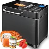 KEEPEEZ 2LB Brotbackautomat, 17-in-1 Quarz Schnellheizer Brotbackautomaten Edelstahl with 2 Paddles, Auto Nut Dispenser, Brotbackmaschine with Keramik-Pfannen, Glutenfrei, 3 Brotgrößen & 3 Backfarben