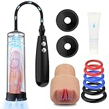 Kexyz Elektrische Penispumpen für Penisvergrößerung Penis Erektion, Vakuumpumpe muschi, Erotik Toyset Pumpe Masturbator mit 6 Penisring/ 2 Silikonhülsen Sexspielzeug für Männer, Schwarz