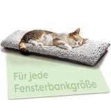 Katzen Fensterliege Fensterbank rutschfest - Selbstwärmende Katzenmatte für Fenster 90x28cm - Weich & Kuschelig - Waschbarer Bezug (Grau)