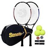 Senston Tennisschläger für Erwachsene 68,6 cm Tennisschläger – 2 Spieler Tennisschläger Set mit 3 Bällen, 2 Griffen, 2 Vibrationsdämpfern