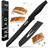 Axer Schwarz Brotmesser Wellenschliff - Brot Messer mit Schutzhülle - Brötchenmesser Wellenschliff 33 cm lang - Edelstahl Küchenmesser Scharf - Bread Knife