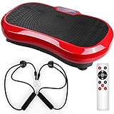 Vibrationsplatte mit Ultra leiser Motor, 120 Stufen + 10 Trainingsprogramme, Größe 68x38x14 cm, Bis 180KG, mit Fernbedienung, Trainingsbänder, fur Ganzkörpertraining Fett verlieren