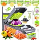 Gemüseschneider, 17 In 1 Gemüse Schneider, Mandoline Gemüsehobel, Vegetable Chopper, Würfelschneider mit 7 Austauschbare Klingen, Gemüsehobel Dicer für Hobeln Von Obst Gemüse, Kartoffel-Grau