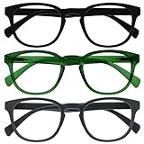 OPULIZE Pop Lesebrille 3er Pack Keck Rund Matt Rahmen Federscharniere Kratzfest Schwarz Grün Grau Herren Damen RRR2-167 +1.50