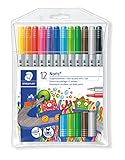 STAEDTLER Doppelfasermaler Noris Club, stabile, eindrucksichere Spitze, auswaschbar, Strichbreite 1-3 mm, Etui mit 12 farblich sortierten Doppelfasermalern, 320 NWP12, 12 Stück (1er Pack)