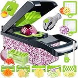 16 In 1 Gemüseschneider,Multifunktion Gemüse Schneider,Vegetable Chopper,Würfelschneider mit 7 Austauschbare Klingen,Gemüsehobel Dicer für Hobeln von Obst Gemüse,Karotte,Kartoffel,Zwiebel,Knoblauch