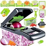 ounlink Gemüseschneider,15 In 1 Gemüse Schneider, Würfelschneider mit 7 Austauschbare Klingen Vegetable Chopper für Hobeln Von Obst Gemüse, Karotte, Kartoffel, Knoblauch